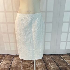 Talbots White Textured Fully Lined Cotton Blended Pencil Fit Skirt Size 10